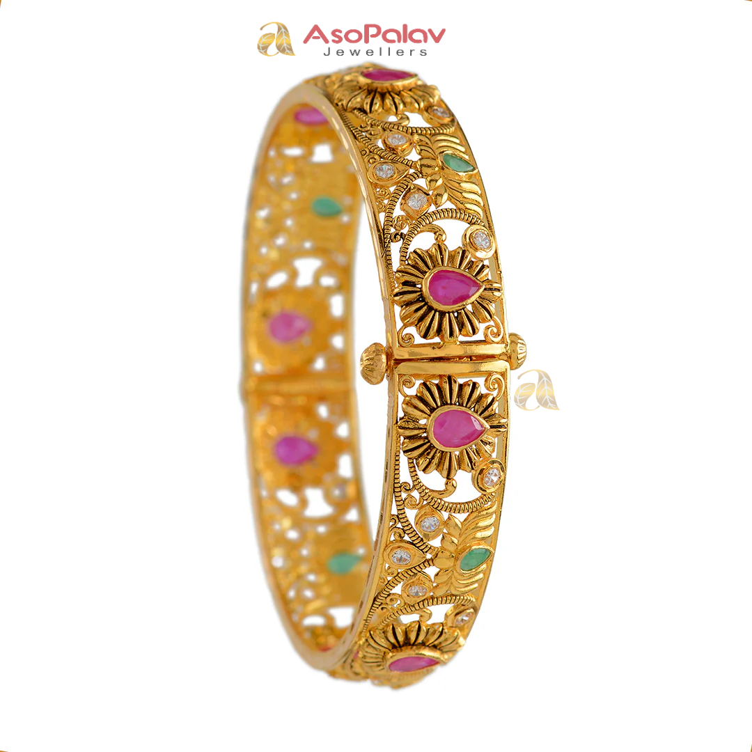 22K Ruby Emerald Designer Gold Bangles for Women
